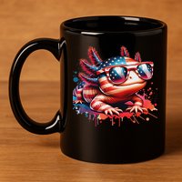 Memorial Day 4th Of July Axolotl Independence Day Usa Flag 11oz C Handle Ceramic Mug