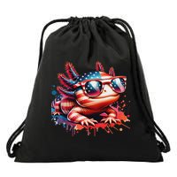 Memorial Day 4th Of July Axolotl Independence Day Usa Flag Drawstring Bag
