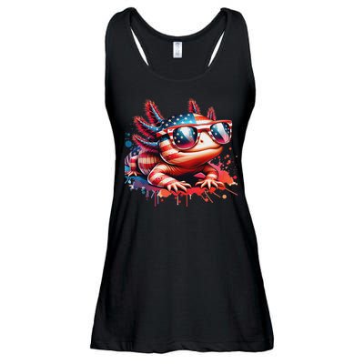 Memorial Day 4th Of July Axolotl Independence Day Usa Flag Ladies Essential Flowy Tank