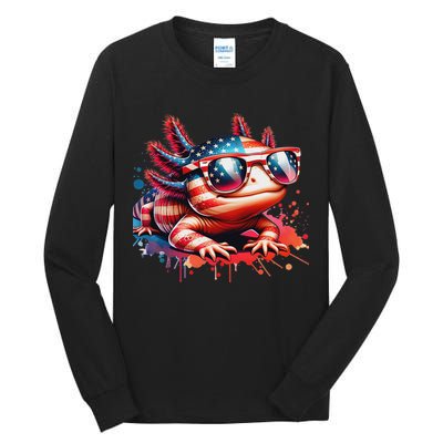 Memorial Day 4th Of July Axolotl Independence Day Usa Flag Tall Long Sleeve T-Shirt