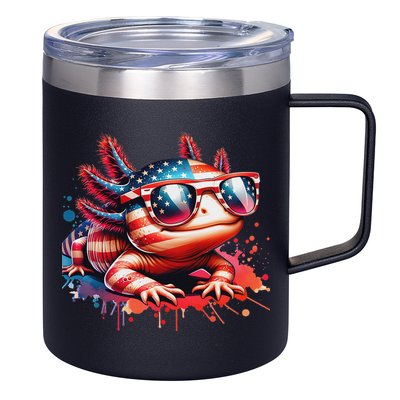 Memorial Day 4th Of July Axolotl Independence Day Usa Flag 12oz Stainless Steel Coffee Mug