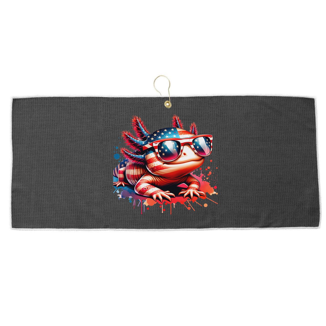 Memorial Day 4th Of July Axolotl Independence Day Usa Flag Large Microfiber Waffle Golf Towel