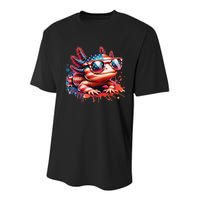 Memorial Day 4th Of July Axolotl Independence Day Usa Flag Youth Performance Sprint T-Shirt