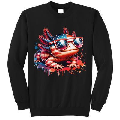 Memorial Day 4th Of July Axolotl Independence Day Usa Flag Tall Sweatshirt