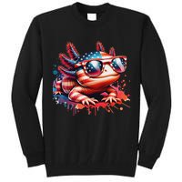 Memorial Day 4th Of July Axolotl Independence Day Usa Flag Tall Sweatshirt