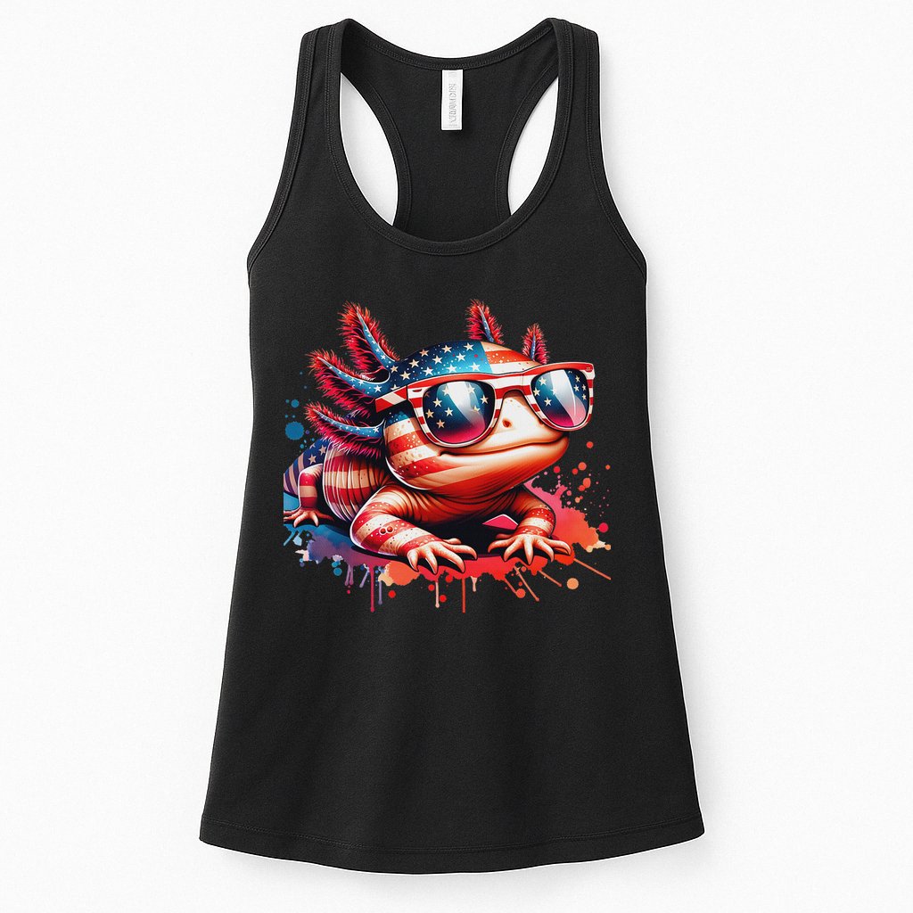 Memorial Day 4th Of July Axolotl Independence Day Usa Flag Womens Tank Top