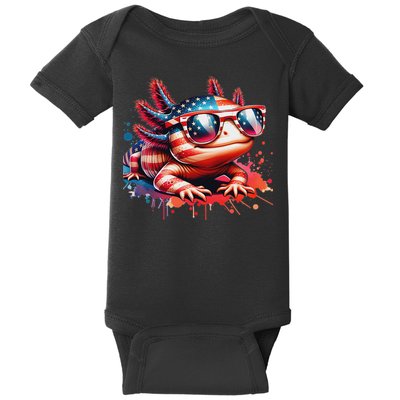 Memorial Day 4th Of July Axolotl Independence Day Usa Flag Baby Bodysuit