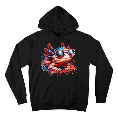 Memorial Day 4th Of July Axolotl Independence Day Usa Flag Tall Hoodie