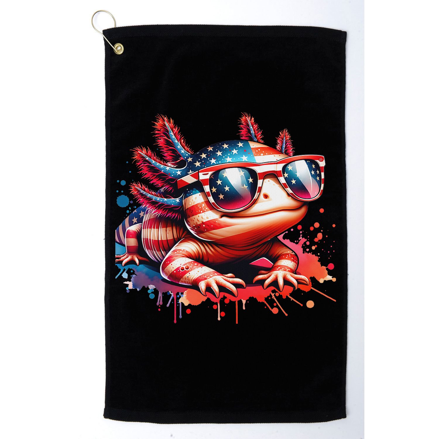 Memorial Day 4th Of July Axolotl Independence Day Usa Flag Golf Towel