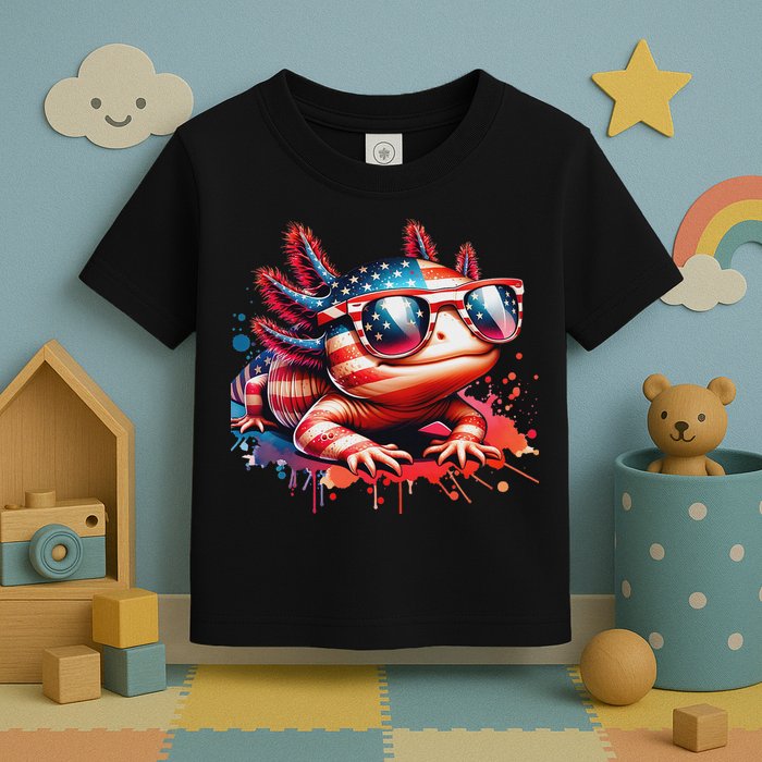 Memorial Day 4th Of July Axolotl Independence Day Usa Flag Toddler T-Shirt