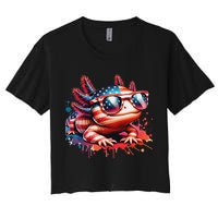 Memorial Day 4th Of July Axolotl Independence Day Usa Flag Women's Crop Top Tee