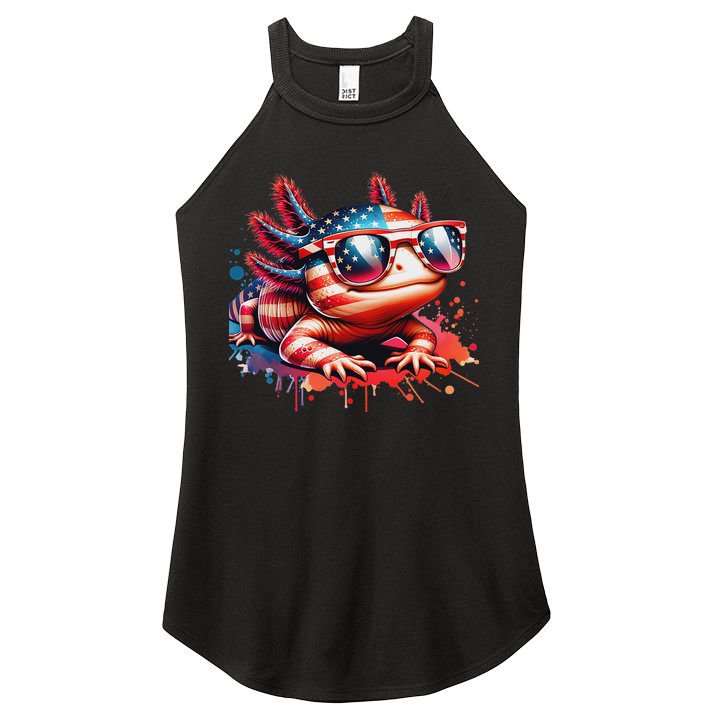 Memorial Day 4th Of July Axolotl Independence Day Usa Flag Women's Perfect Tri Rocker Tank