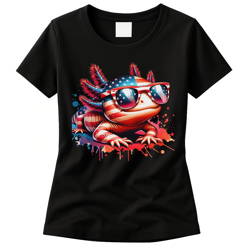 Memorial Day 4th Of July Axolotl Independence Day Usa Flag Womens T-Shirt