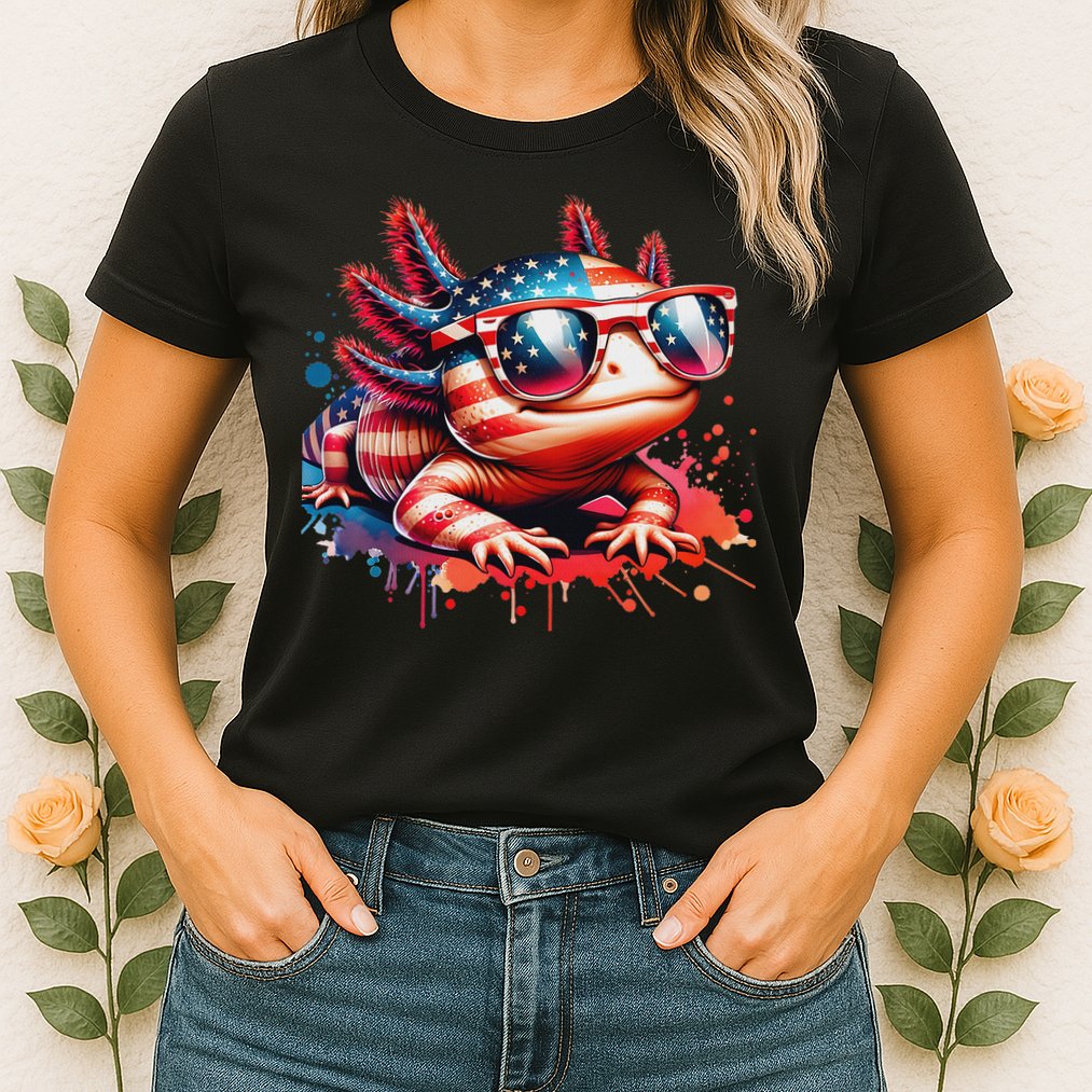Memorial Day 4th Of July Axolotl Independence Day Usa Flag Womens T-Shirt
