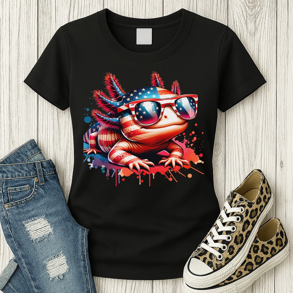 Memorial Day 4th Of July Axolotl Independence Day Usa Flag Womens T-Shirt