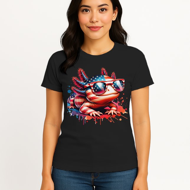 Memorial Day 4th Of July Axolotl Independence Day Usa Flag Womens T-Shirt