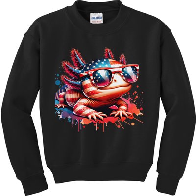 Memorial Day 4th Of July Axolotl Independence Day Usa Flag Kids Sweatshirt