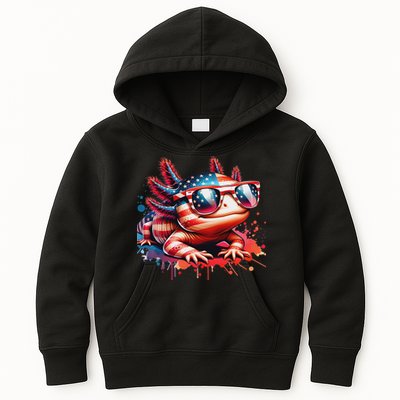 Memorial Day 4th Of July Axolotl Independence Day Usa Flag Kids Hoodie