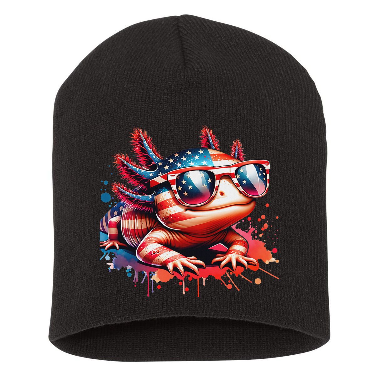 Memorial Day 4th Of July Axolotl Independence Day Usa Flag Short Acrylic Beanie