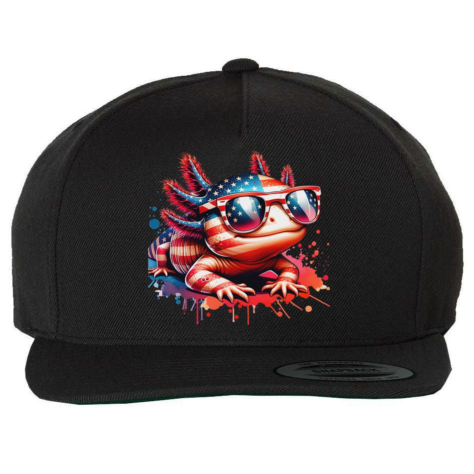 Memorial Day 4th Of July Axolotl Independence Day Usa Flag Wool Snapback Cap