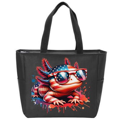 Memorial Day 4th Of July Axolotl Independence Day Usa Flag Zip Tote Bag