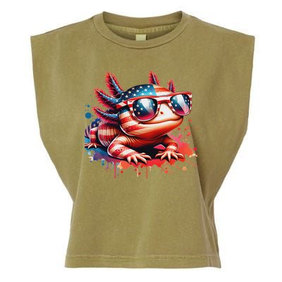 Memorial Day 4th Of July Axolotl Independence Day Usa Flag Garment-Dyed Women's Muscle Tee