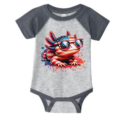 Memorial Day 4th Of July Axolotl Independence Day Usa Flag Infant Baby Jersey Bodysuit
