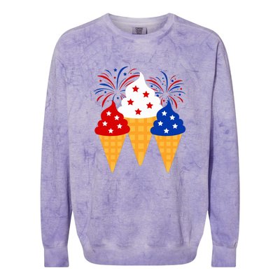 Memorial Day 4th Of July Holiday Patriotic Ice Cream Cones Gift Colorblast Crewneck Sweatshirt