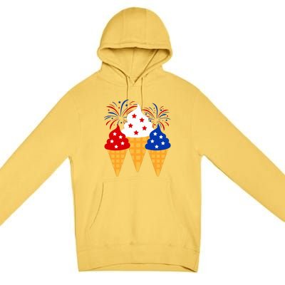 Memorial Day 4th Of July Holiday Patriotic Ice Cream Cones Gift Premium Pullover Hoodie