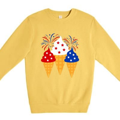 Memorial Day 4th Of July Holiday Patriotic Ice Cream Cones Gift Premium Crewneck Sweatshirt