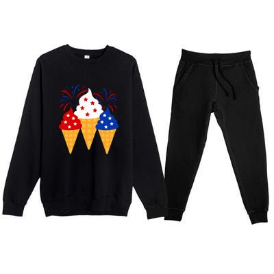 Memorial Day 4th Of July Holiday Patriotic Ice Cream Cones Gift Premium Crewneck Sweatsuit Set