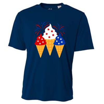 Memorial Day 4th Of July Holiday Patriotic Ice Cream Cones Gift Cooling Performance Crew T-Shirt