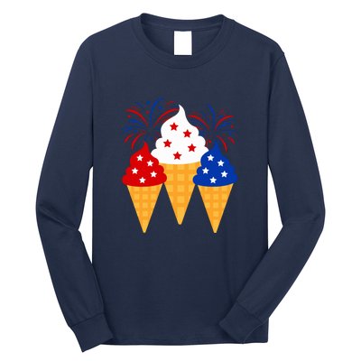 Memorial Day 4th Of July Holiday Patriotic Ice Cream Cones Gift Long Sleeve Shirt