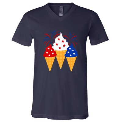 Memorial Day 4th Of July Holiday Patriotic Ice Cream Cones Gift V-Neck T-Shirt