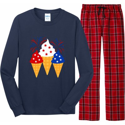 Memorial Day 4th Of July Holiday Patriotic Ice Cream Cones Gift Long Sleeve Pajama Set