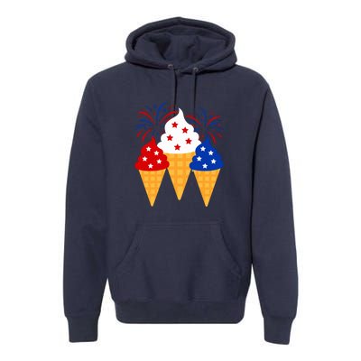 Memorial Day 4th Of July Holiday Patriotic Ice Cream Cones Gift Premium Hoodie