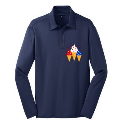 Memorial Day 4th Of July Holiday Patriotic Ice Cream Cones Gift Silk Touch Performance Long Sleeve Polo