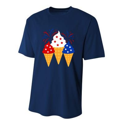 Memorial Day 4th Of July Holiday Patriotic Ice Cream Cones Gift Performance Sprint T-Shirt