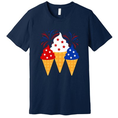 Memorial Day 4th Of July Holiday Patriotic Ice Cream Cones Gift Premium T-Shirt