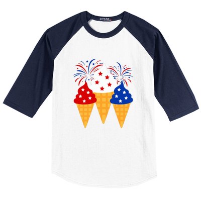 Memorial Day 4th Of July Holiday Patriotic Ice Cream Cones Gift Baseball Sleeve Shirt