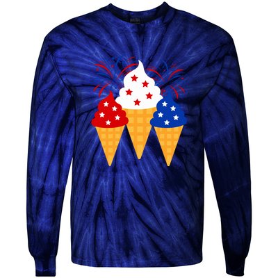 Memorial Day 4th Of July Holiday Patriotic Ice Cream Cones Gift Tie-Dye Long Sleeve Shirt