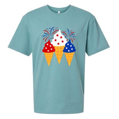 Memorial Day 4th Of July Holiday Patriotic Ice Cream Cones Gift Sueded Cloud Jersey T-Shirt