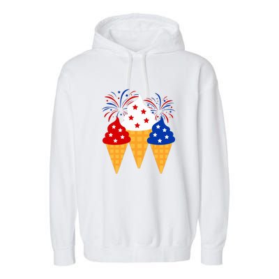 Memorial Day 4th Of July Holiday Patriotic Ice Cream Cones Gift Garment-Dyed Fleece Hoodie