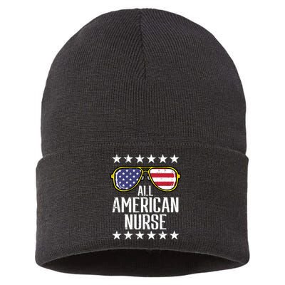 Memorial Day 4th Of July RN Nurse Sustainable Knit Beanie