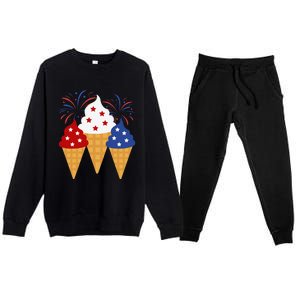 Memorial Day 4th of July Holiday Patriotic Ice Cream Cones Premium Crewneck Sweatsuit Set