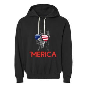 Merica Doberman American Flag 4th of July Dobie Garment-Dyed Fleece Hoodie