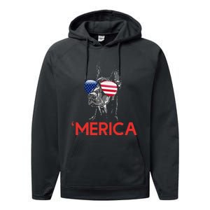 Merica Doberman American Flag 4th of July Dobie Performance Fleece Hoodie