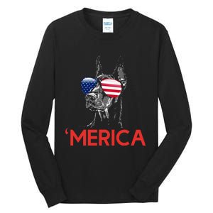 Merica Doberman American Flag 4th of July Dobie Tall Long Sleeve T-Shirt