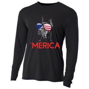 Merica Doberman American Flag 4th of July Dobie Cooling Performance Long Sleeve Crew