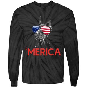 Merica Doberman American Flag 4th of July Dobie Tie-Dye Long Sleeve Shirt